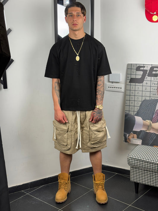 shorts over beige